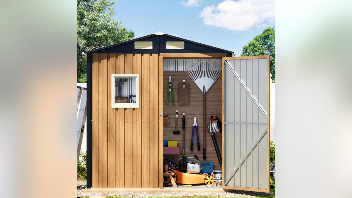 This galvanized steel shed will keep all your garden tools safe. 