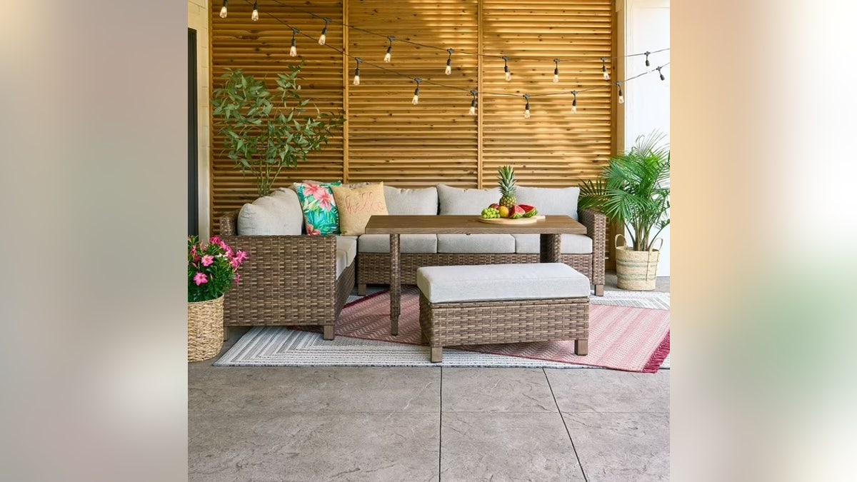 This versatile wicker dining set at Walmart provides ample seating and maximizes space.