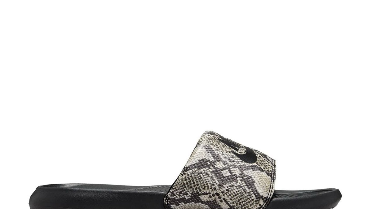 The Nike Victori One women’s slides at DSW provide soft foam cushioning and a contoured footbed for comfort.