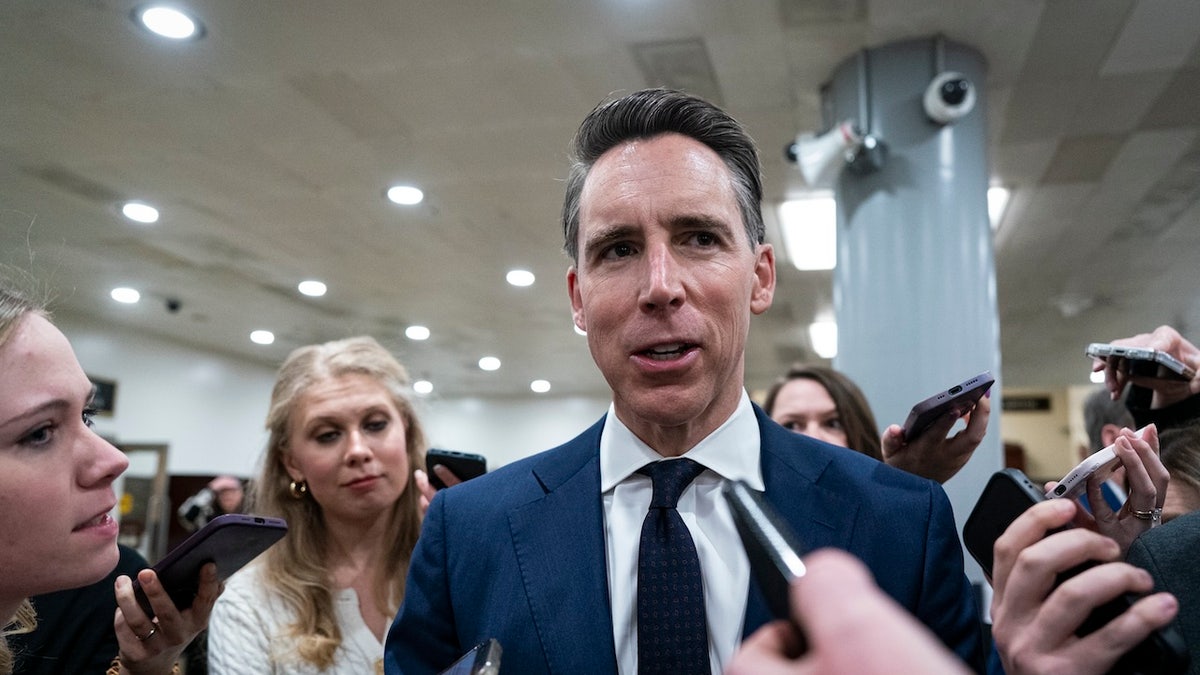 Sen. Josh Hawley speaking to reporters in the US Capitol