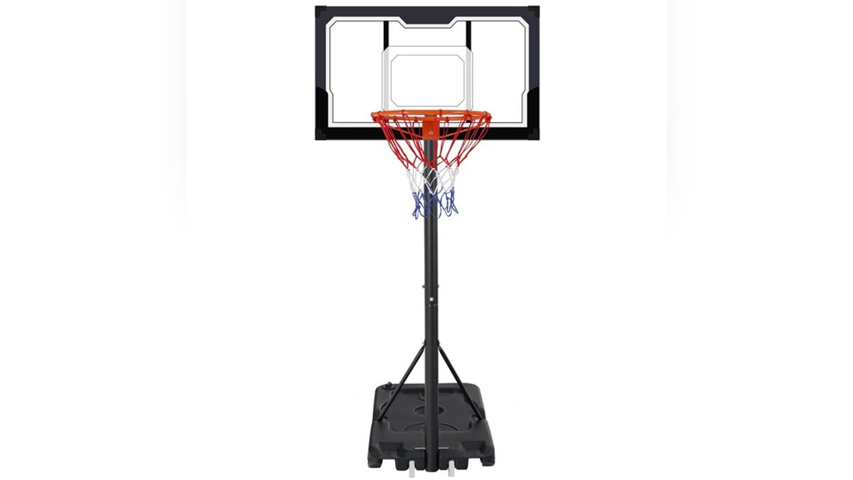 A basketball hoop provides hours of fun. 