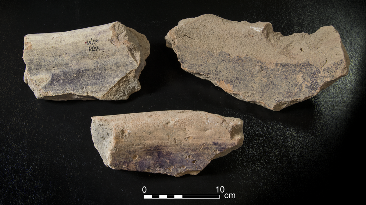 Ancient purple dye factory dating back to biblical times unveiled in Israel Purple-stained shards from factory