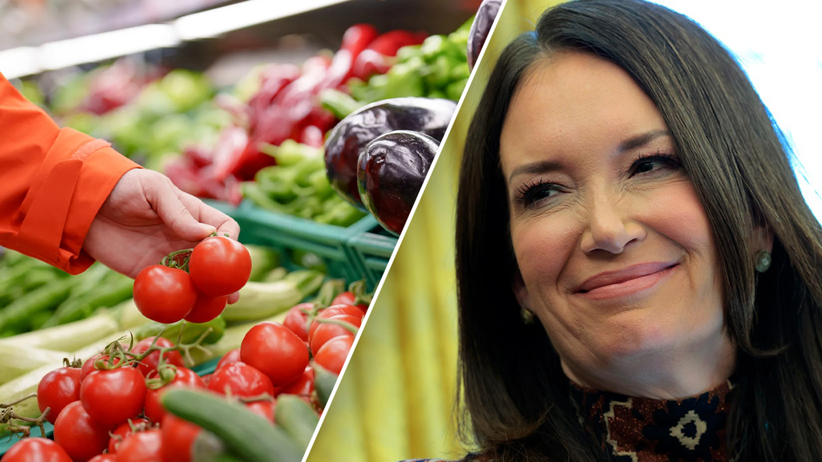 Vegetable aisle astatine market store (left) and Agriculture Secretary Brooke Rollins (right).