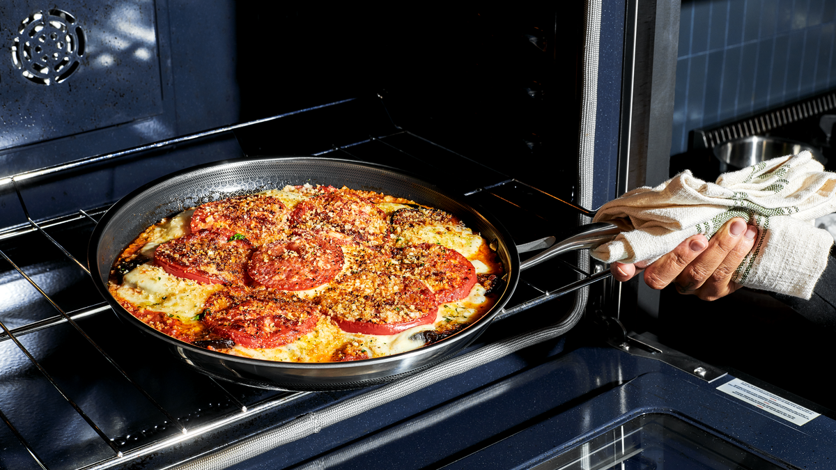This large frying pan is oven-safe.