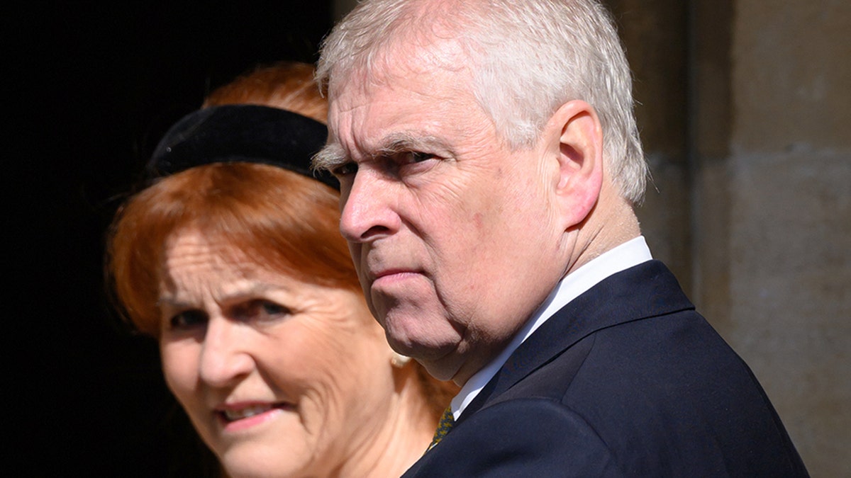 A close-up of Prince Andrew and Sarah Ferguson arriving in church.