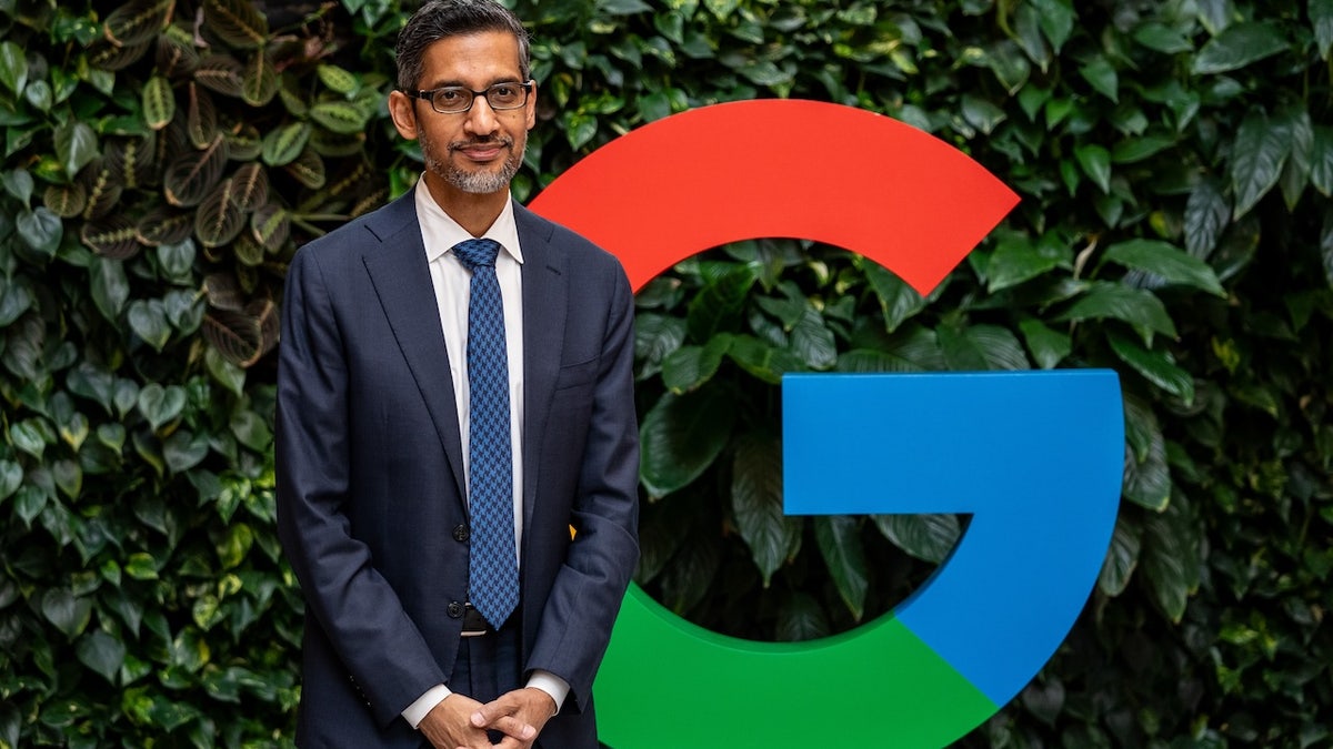 Sundar Pichai, chief executive officer of Alphabet Inc., during a visit to the Google for Startups campus in Warsaw in February. (Damian Lemanski/Bloomberg via Getty)