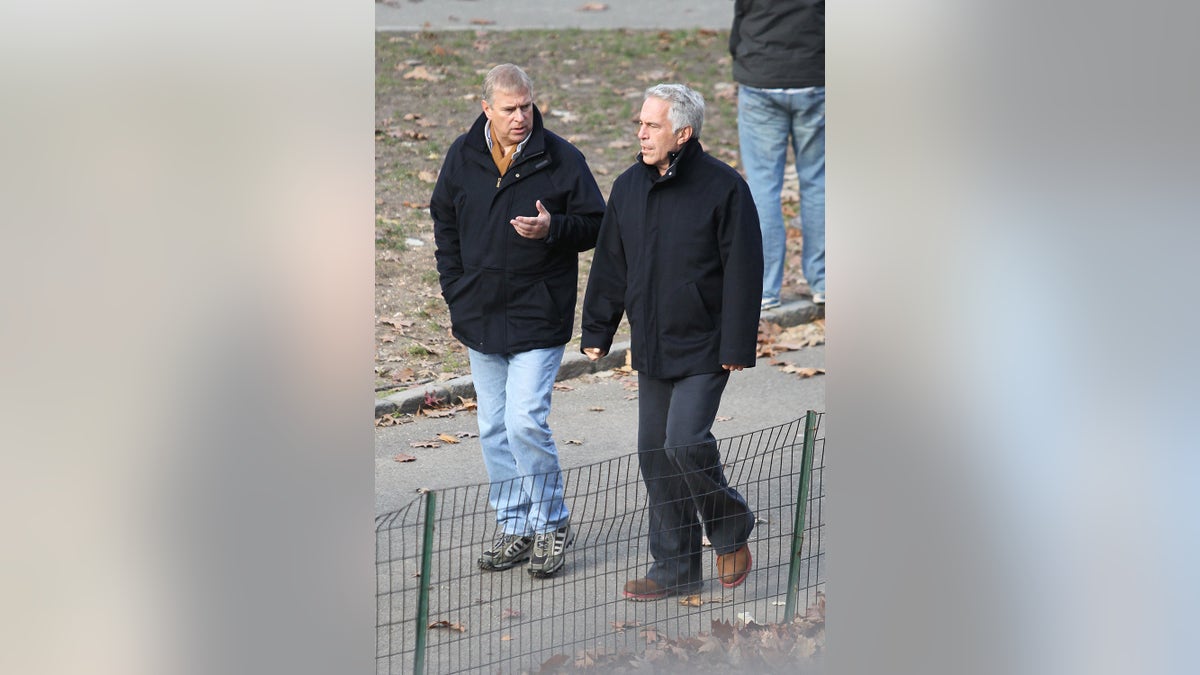 Prince Andrew and Jeffrey Epstein walking together in Central Park.