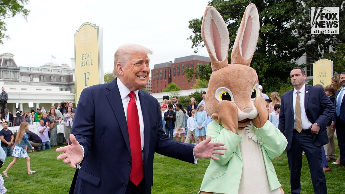 President Donald Trump and First Lady Melania Trump participating in the White House Easter Egg Roll in Washington, D.C.