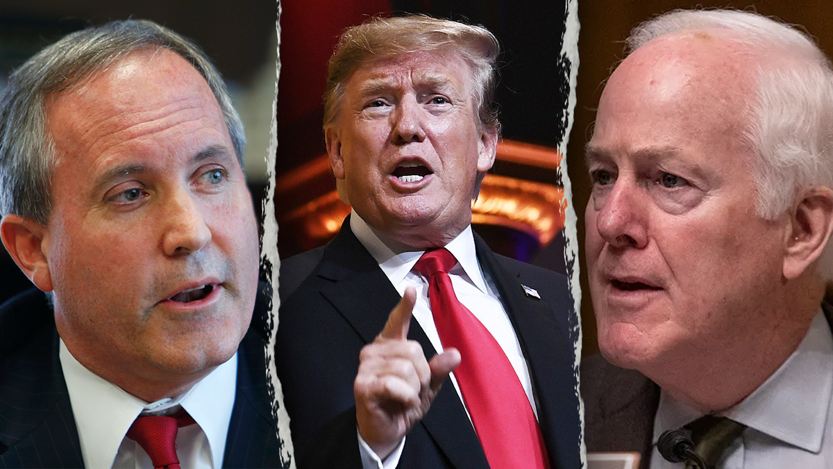 President Donald Trump, center, weighed in on an already contentious Senate primary race in the most populous red state in the nation, saying he will make an endorsement decision "at the right time."