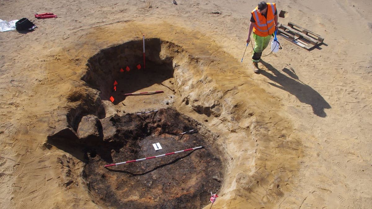 Aerial of excavator at site