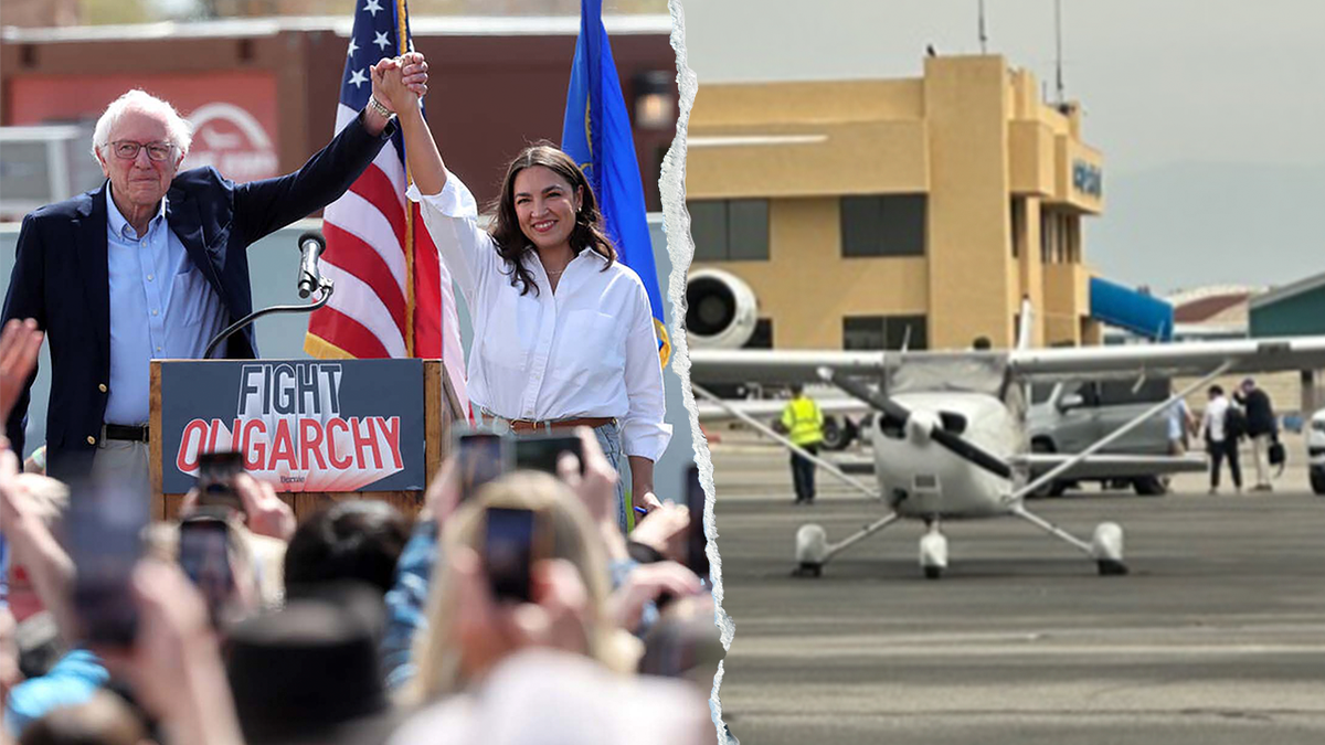 Sanders and AOC at rally and at airport