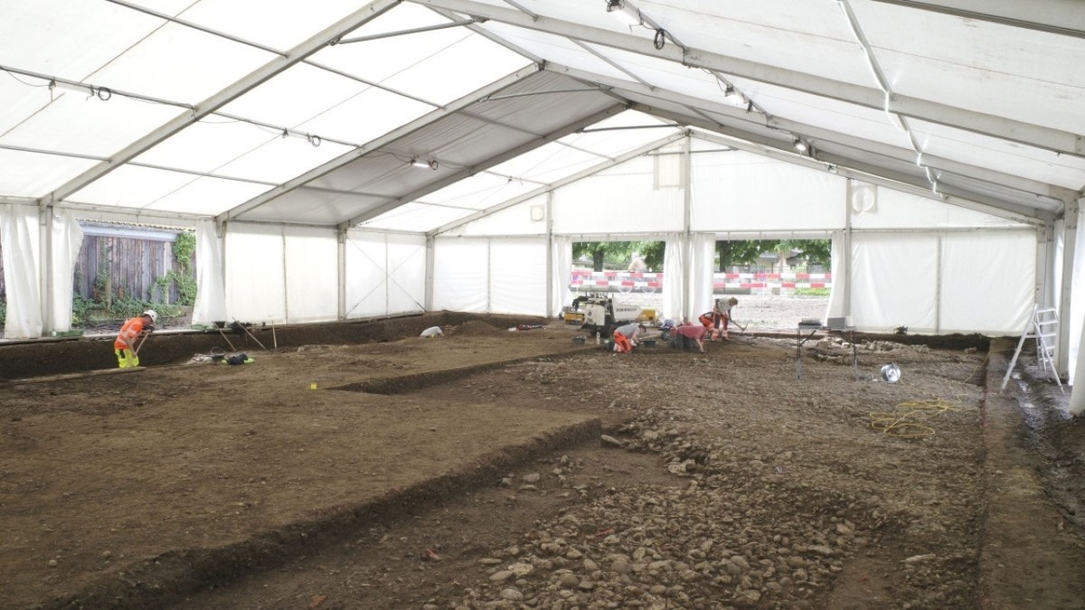 Excavation site under tent