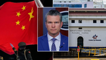 Chinese flag (Left) Pete Hegseth (Center) Panama Canal building (Right)