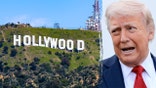 Hollywood sign next to Donald Trump