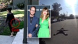 Jillian Shriner allegedly holding gun and laying face down in street in LAPD footage with inset of Scott Shriner and Jillian Shriner over top