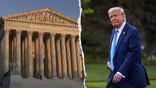 A side-by-side photo of the U.S. Supreme Court and President Donald Trump. Photos by Getty Images.