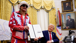 Kid Rock and Donald Trump in the oval office signing the executive order to change the name of the Gulf of Mexico to the Gulf of America March 31st