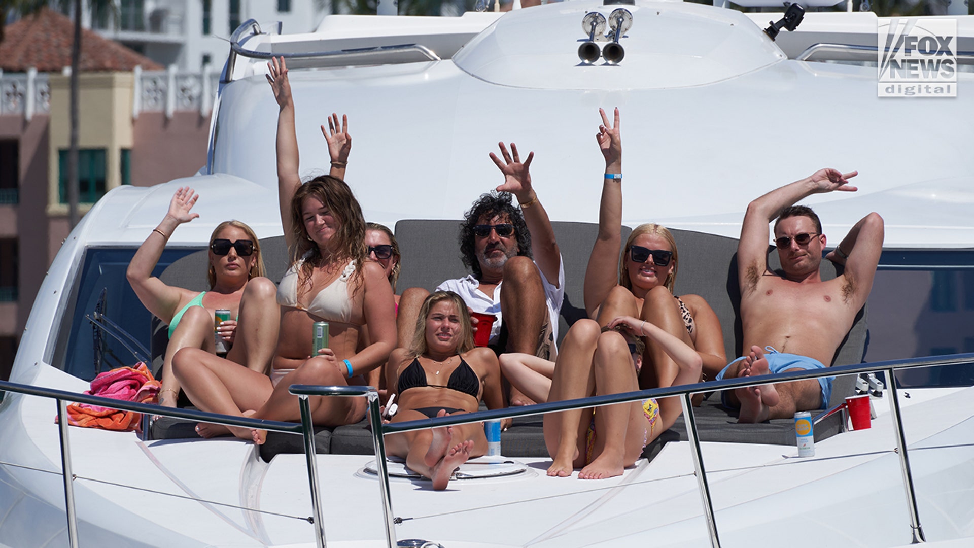 Women in bikinis celebrate spring break in Florida.