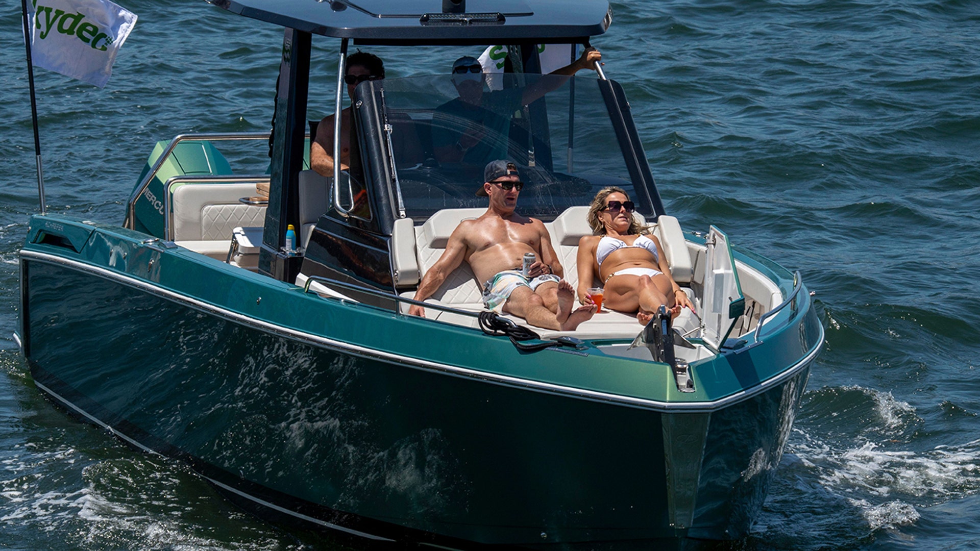 Spring breakers on a boat ride in Florida.