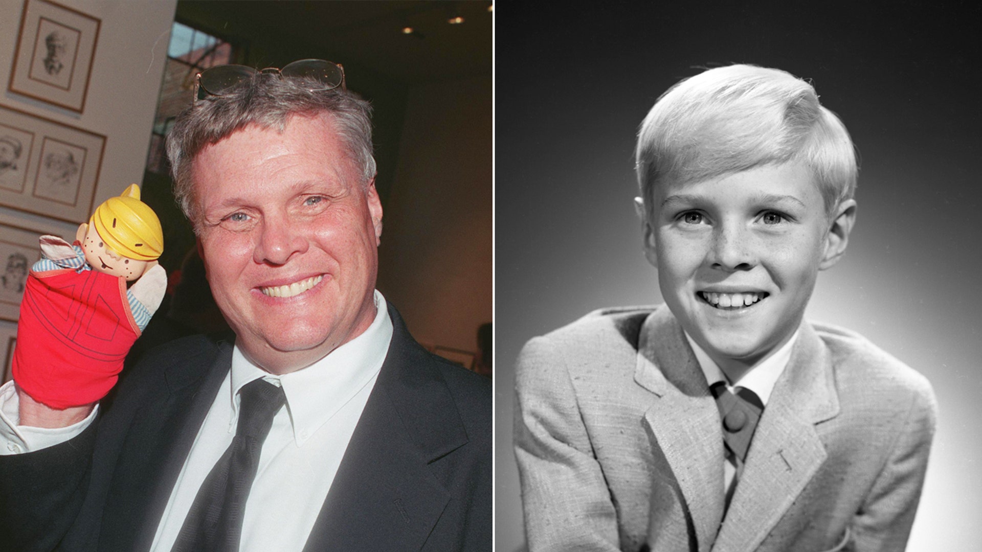 Actor Jay North holds a Dennis the Menace puppet, portrait from series.