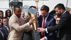 JD Vance nearly fumbles Ohio State's national championship trophy during White House visit