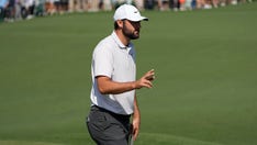 Scottie Scheffler slams home 60-foot birdie putt as he looks to defend his Masters title