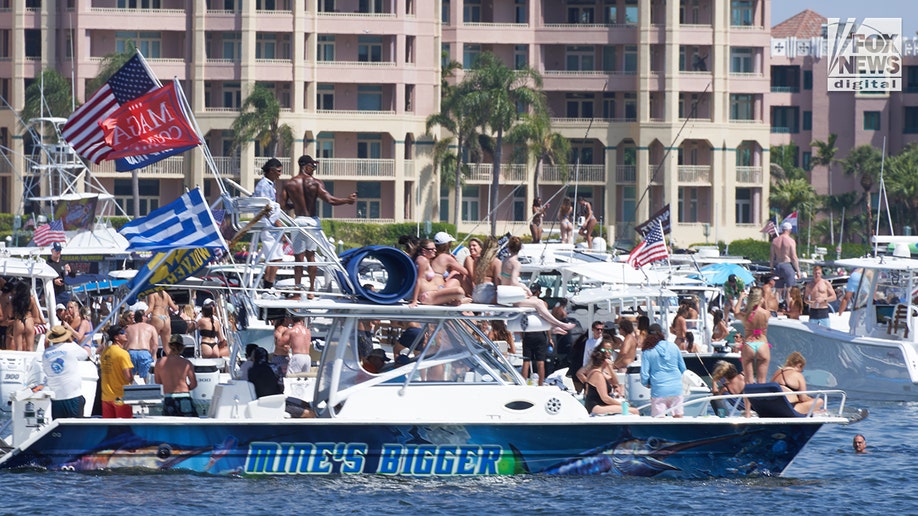 Women in bikinis celebrate spring break in Florida.