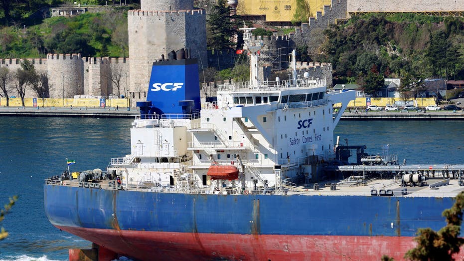 Crude oil tanker SCF Surgut, owned by Russia's leading tanker group Sovcomflot, transits the Bosphorus in Istanbul, Turkey, April 4, 2024.