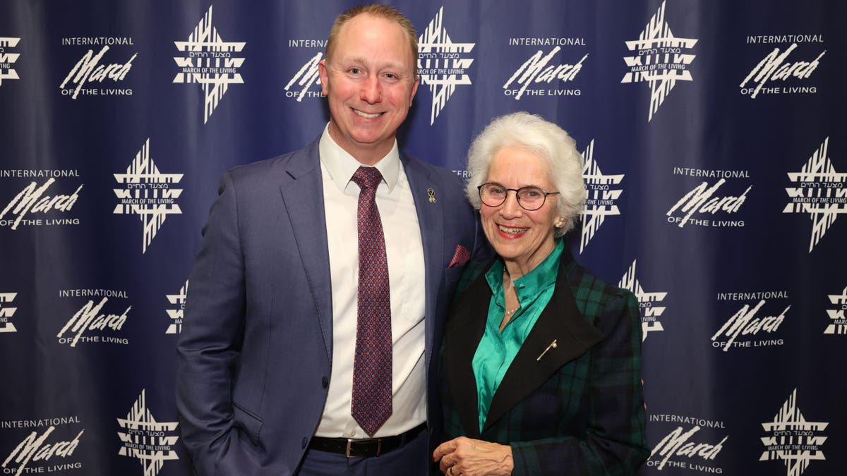 Eva Clarke, a Holocaust survivor born in the Mauthausen concentration camp in 1945, meets Merrill Eisenhower, great-grandson of President Dwight Eisenhower, in Washington, D.C., on Feb. 26, 2025. 