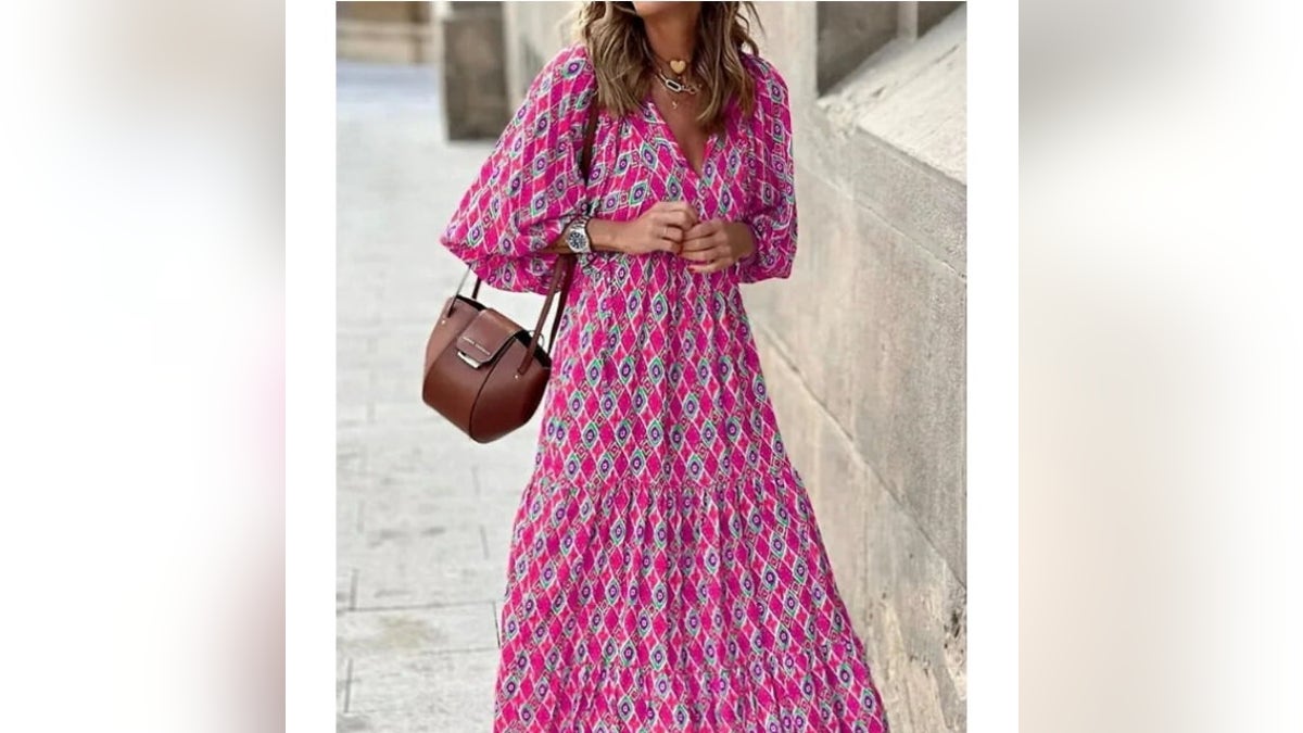 A model wearing a Zankely floral print maxi dress