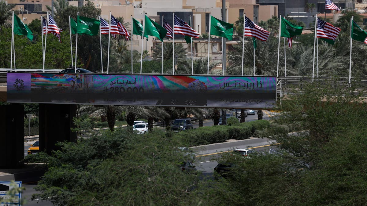 US, Saudi flags fly along highway in Riyadh ahead of Trump visit