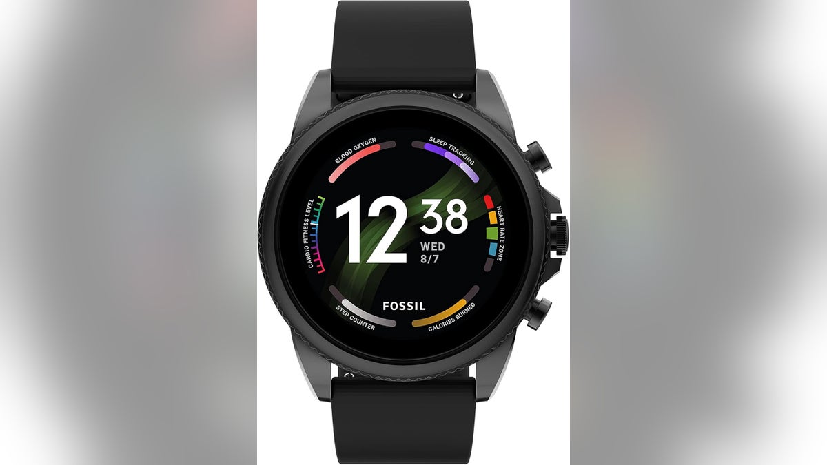 A Fossil smart watch on a white background
