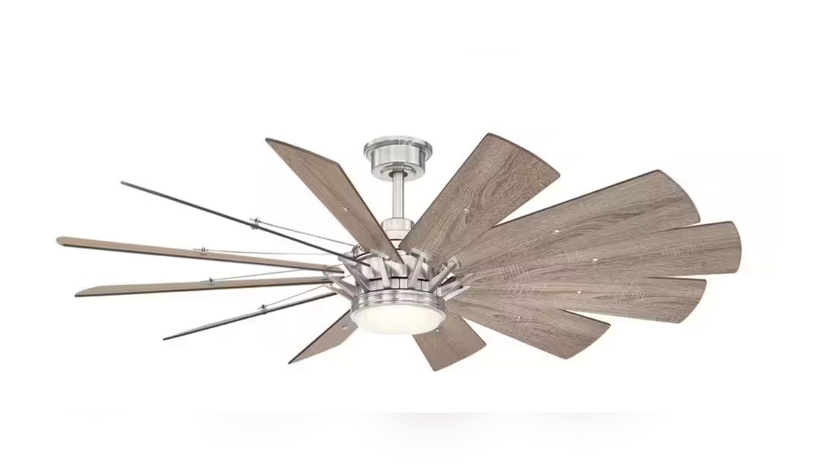 A Home Decorator’s Collection ceiling fan with a windmill blade system