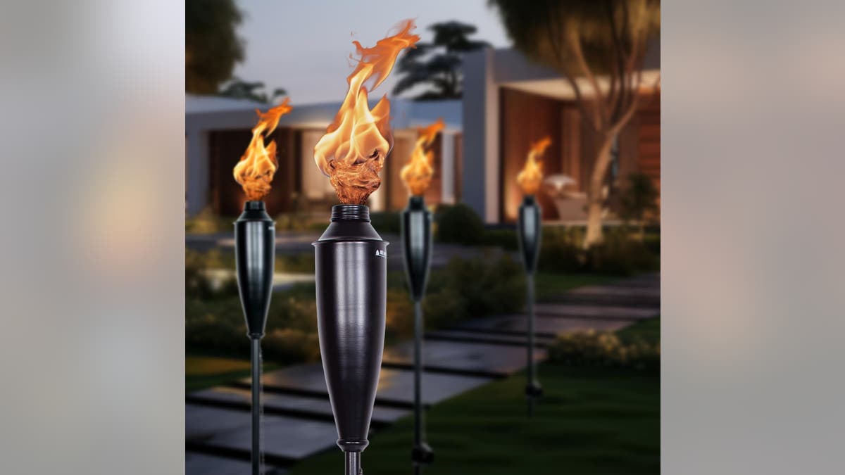 Tiki torches are easily refillable to keep bugs away.