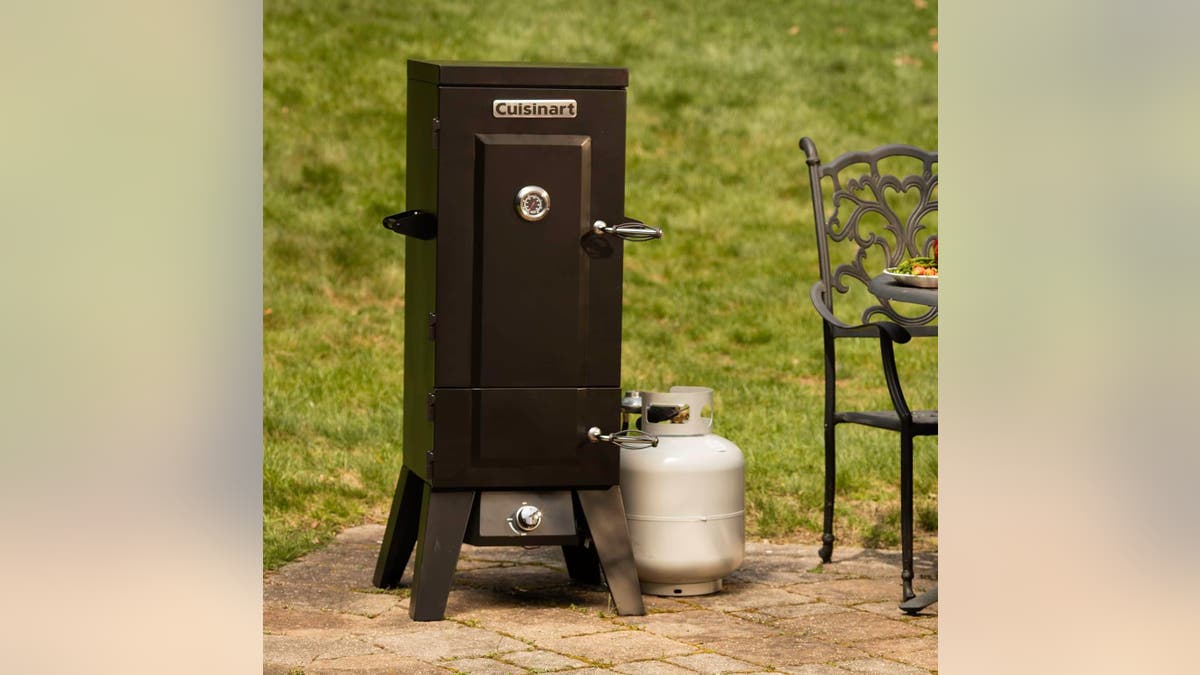 Save on space with this vertical smoker.