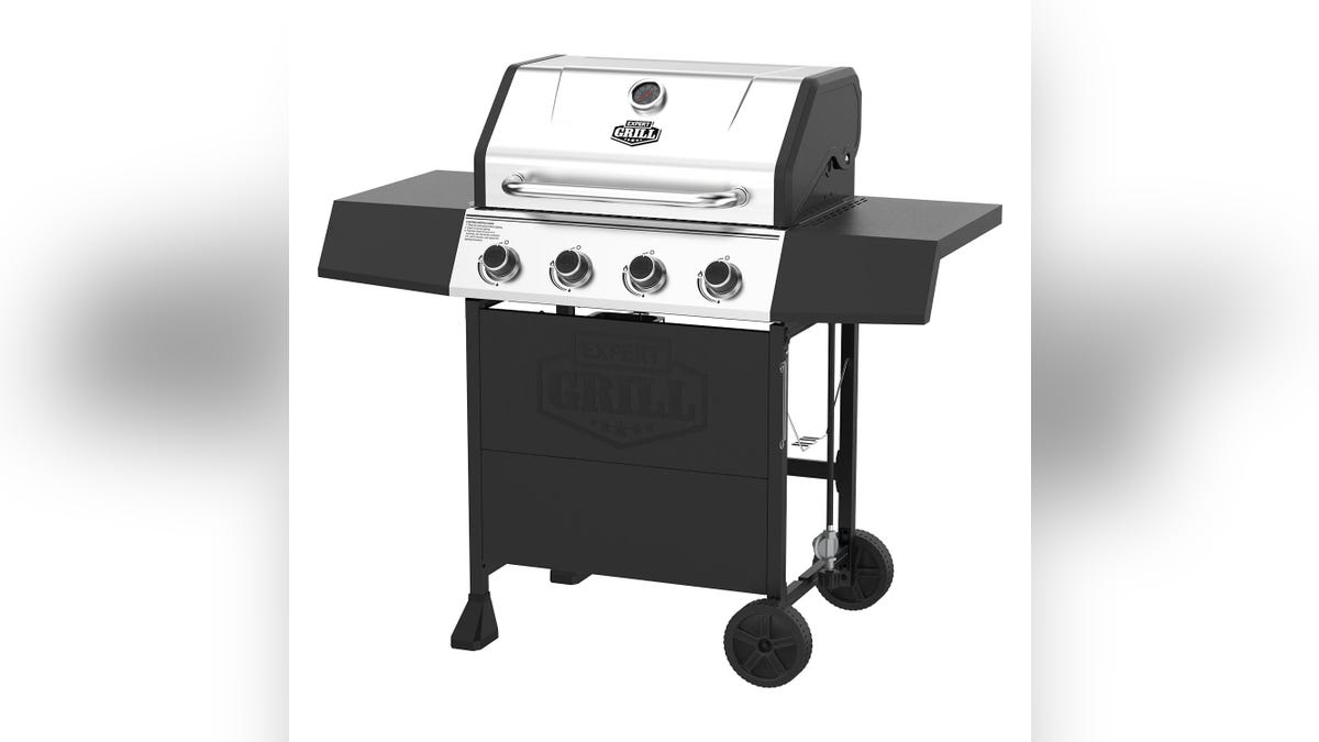The Expert Grill 4 Burner Propane Gas Grill uses propane as fuel and has four burners to provide a large cooking surface.