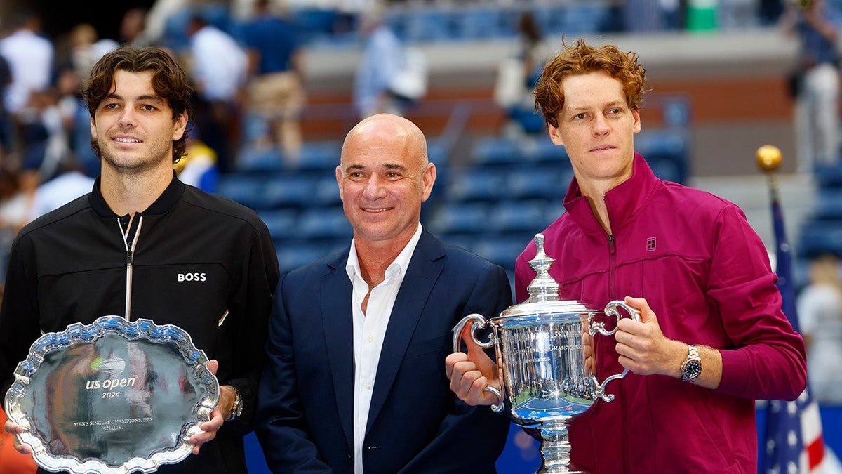 Andre Agassi, Taylor Fritz, and Jannik Sinner