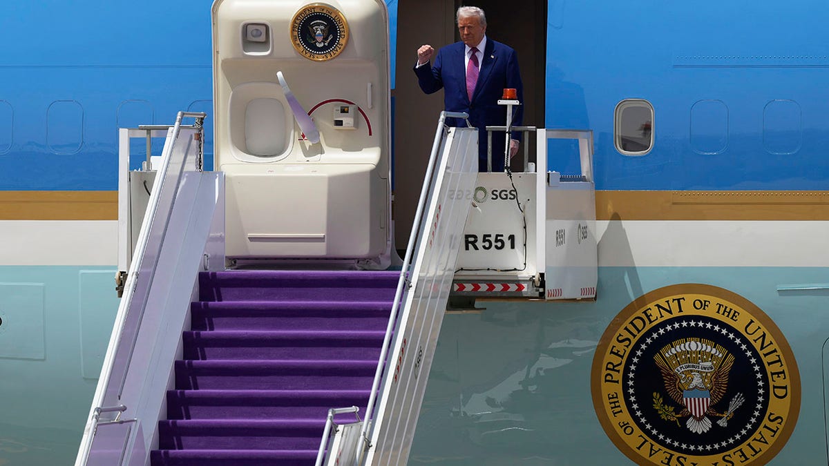 President Donald Trump arrives on Air Force One