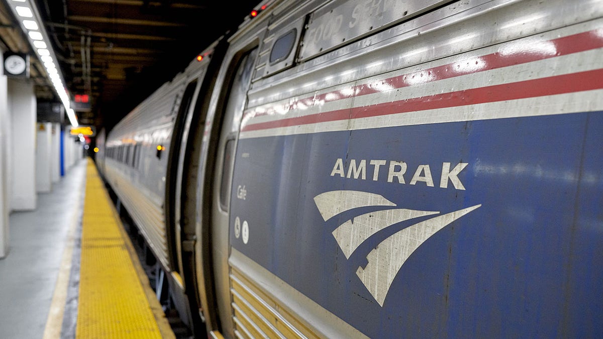 An Amtrak train in Penn Station.
