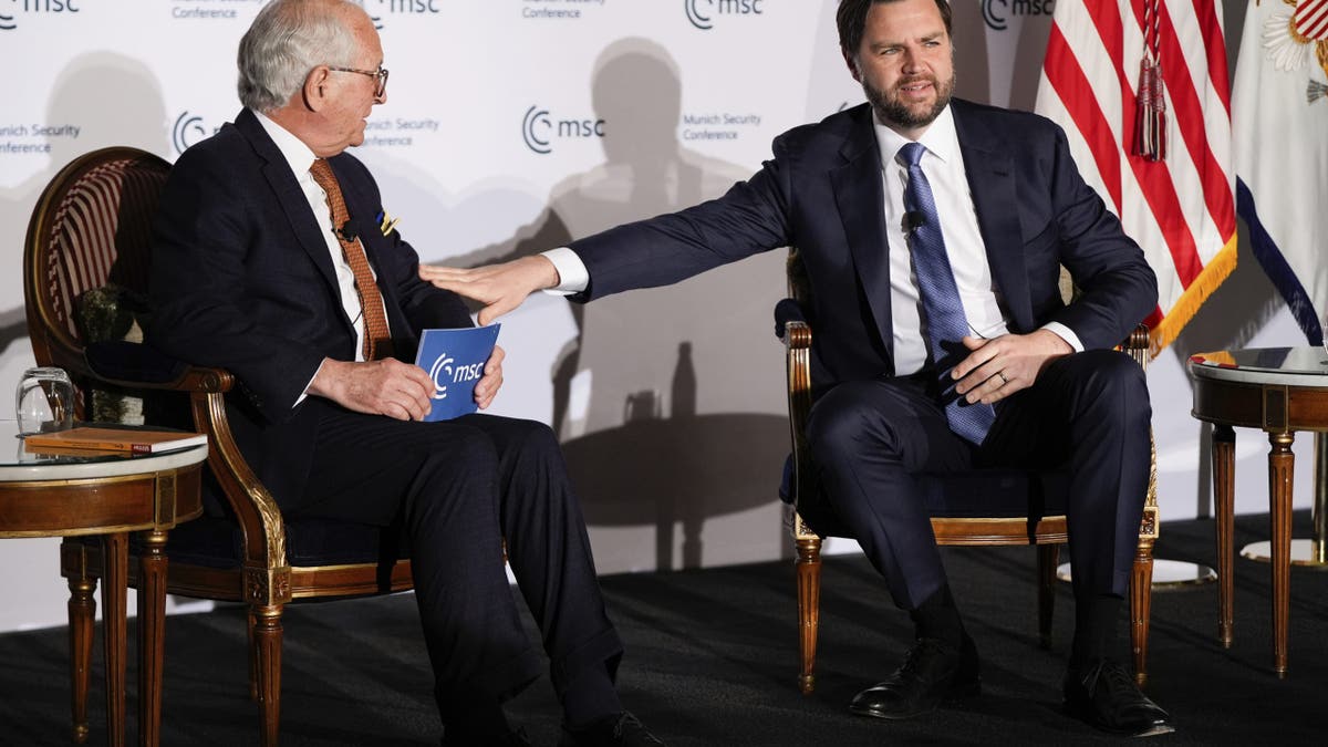 Vice President JD Vance, right, speaks with Wolfgang Ischinger at the Munich Leaders Meeting on Wednesday, May 7, 2025 in Washington, D.C.