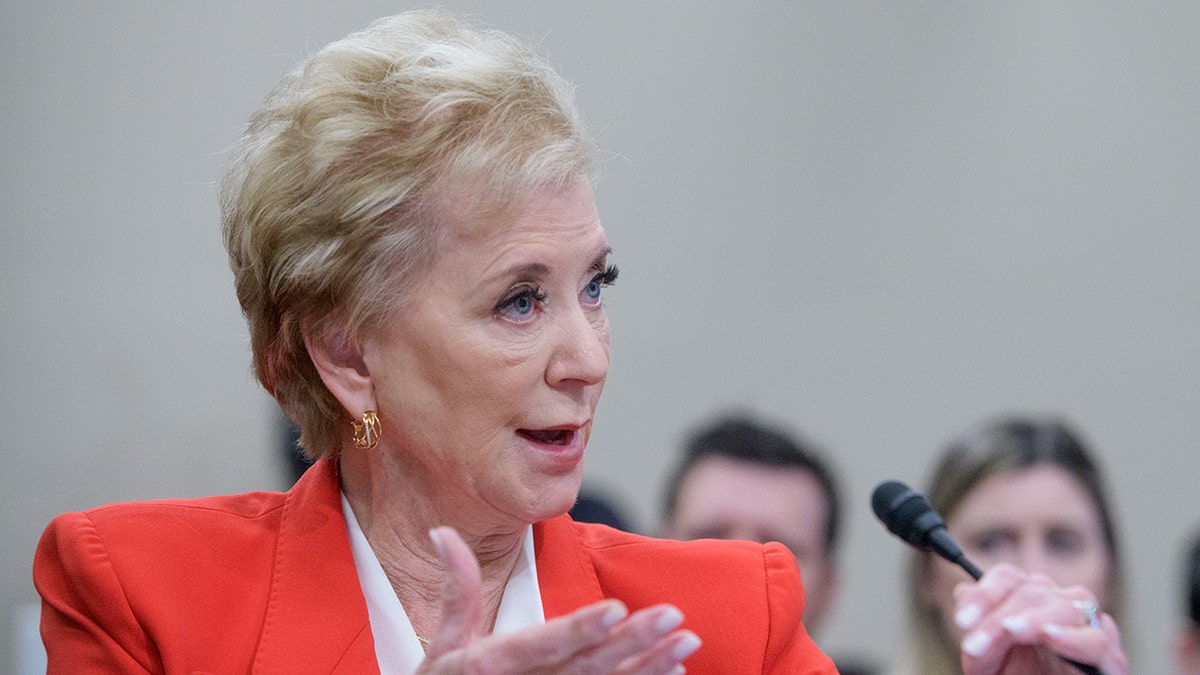 The Minister of Education, Linda McMahon, is witnessing a hearing of the budget of the sub -committee, the House of Representatives, on the Ministry of Education in the Capitol Hill, on Wednesday.