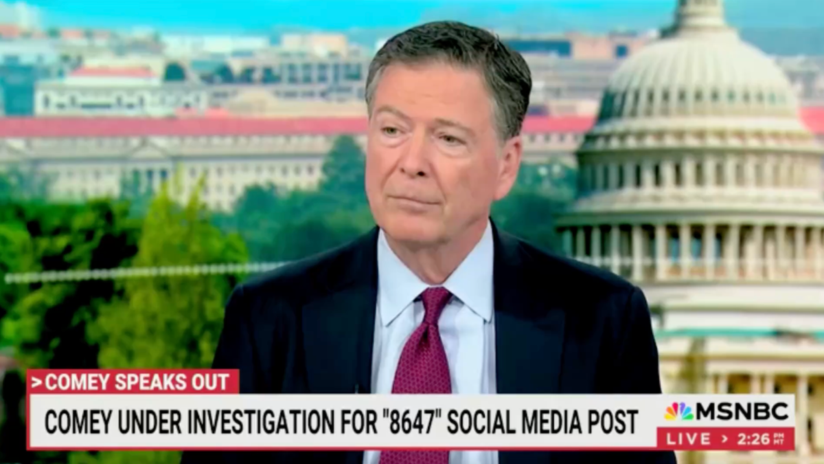 Former FBI director James Comey told MSNBC Monday that he had no bad intentions with a post on Instagram he has since deleted, and that he is not intimidated by President Donald Trump’s administration. (Grabien screenshot)