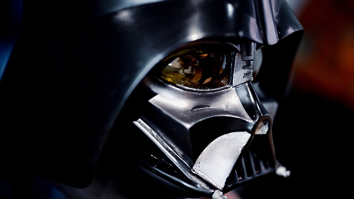 Close up of Darth Vader's helmet.