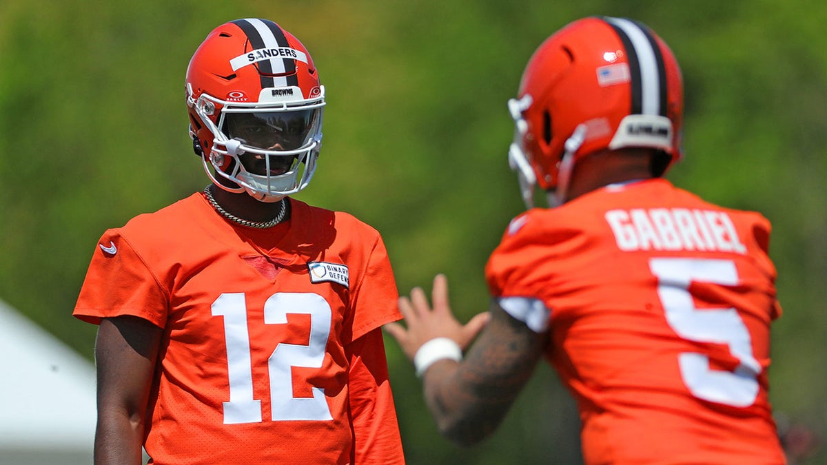 Shedeur Sanders and Dillon Gabriel and at Browns practice
