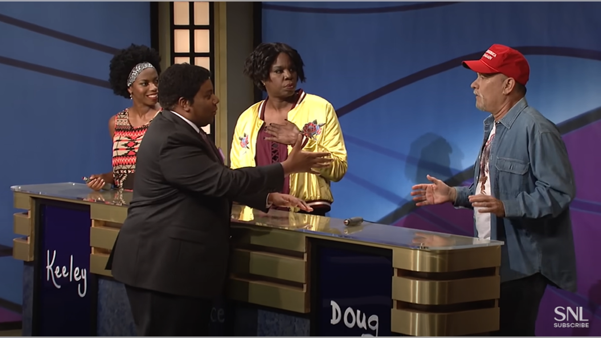 Actors performing in the "Black Jeopardy" sketch