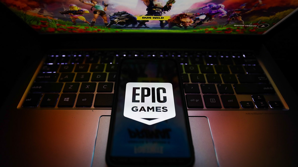 Fortnite login screen on a laptop.
