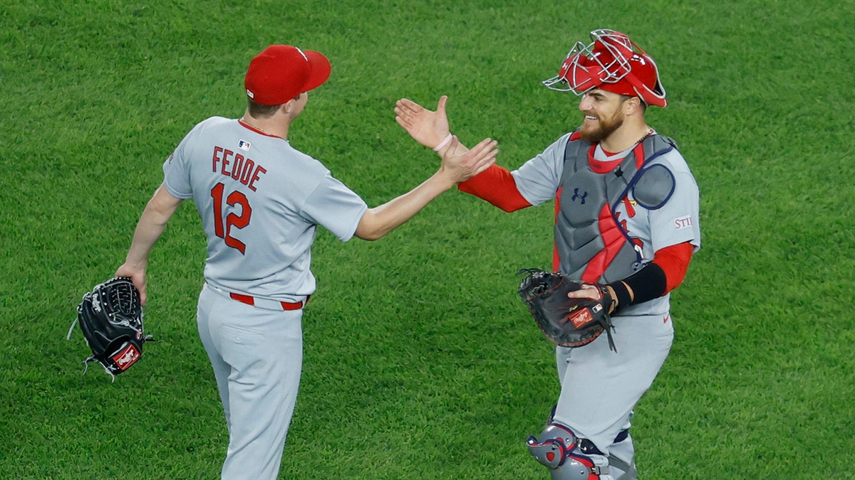 Erick Fedde celebrates