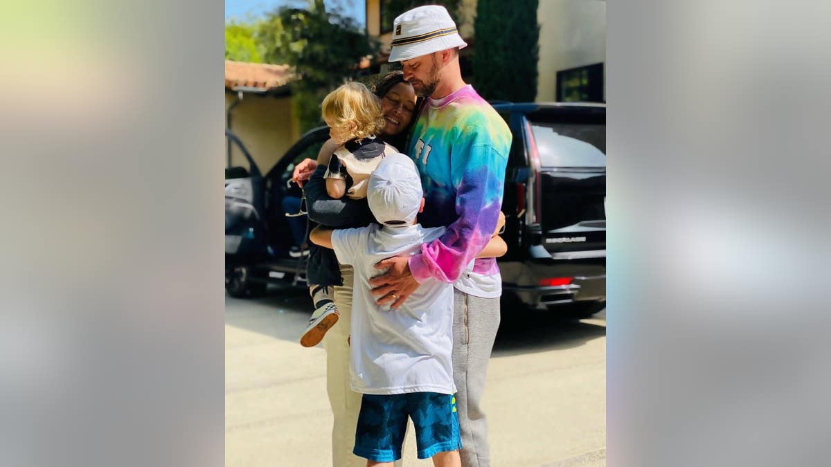 jessica biel in group hug with her sons and justin timberlake