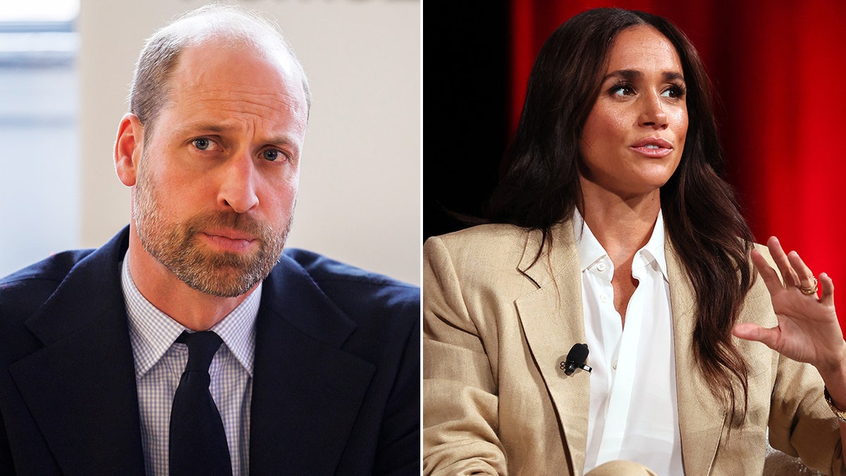 A split side-by-side image of Prince William and Meghan Markle