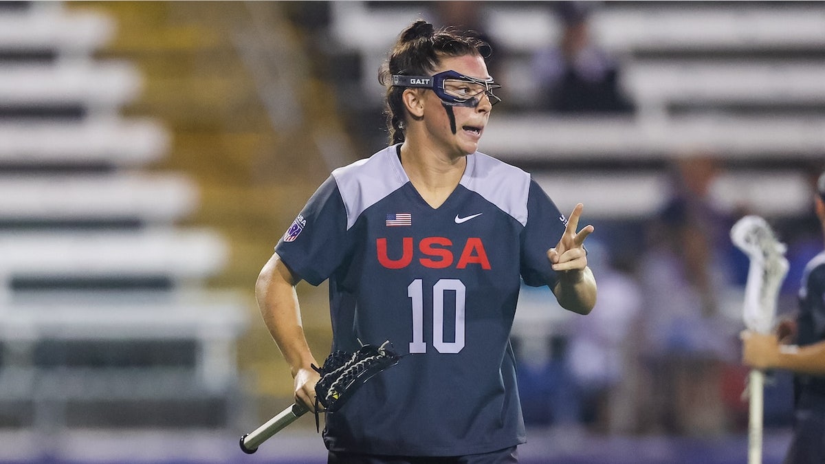 Charlotte North of the USA gestures during Day Four of the World Lacrosse Womens World Championship at Unitas Stadium on July 2, 2022, in Towson, Maryland.